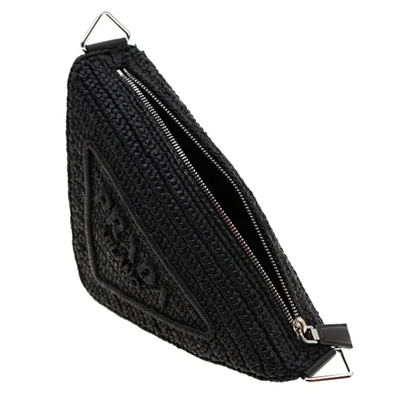 Prada Raffia Crochet Triangle Logo Crossbody 1BH190 New - Picture 7 of 8